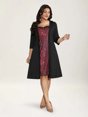 Plus Size 26 | 4x by BloomChic Neckline Sequin Button Dress Pockets